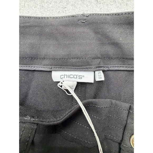 Chico's‎ Pants Womens 12R Black Wide Leg Crop Fly Front Double Stitch 2R Dressy - Picture 10 of 14